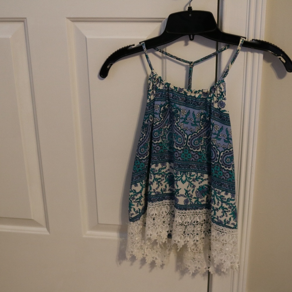 Artsy Blue, White, & Lace Tank